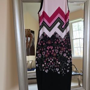 Ted Baker Pink and Black Floral Print Midi Dress